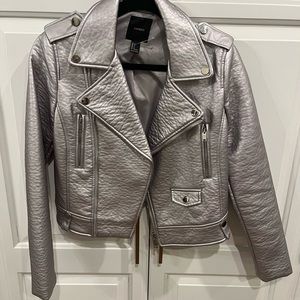 Cropped Metallic Vegan Leather Jacket mint condition silver lilac moto jacket